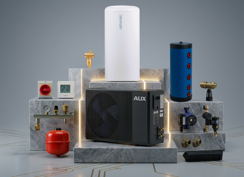Pack Solution Complète PAC AUX R290 Monobloc 10 kW Monophasé - Chauffeo 200L - KIT Accessoires